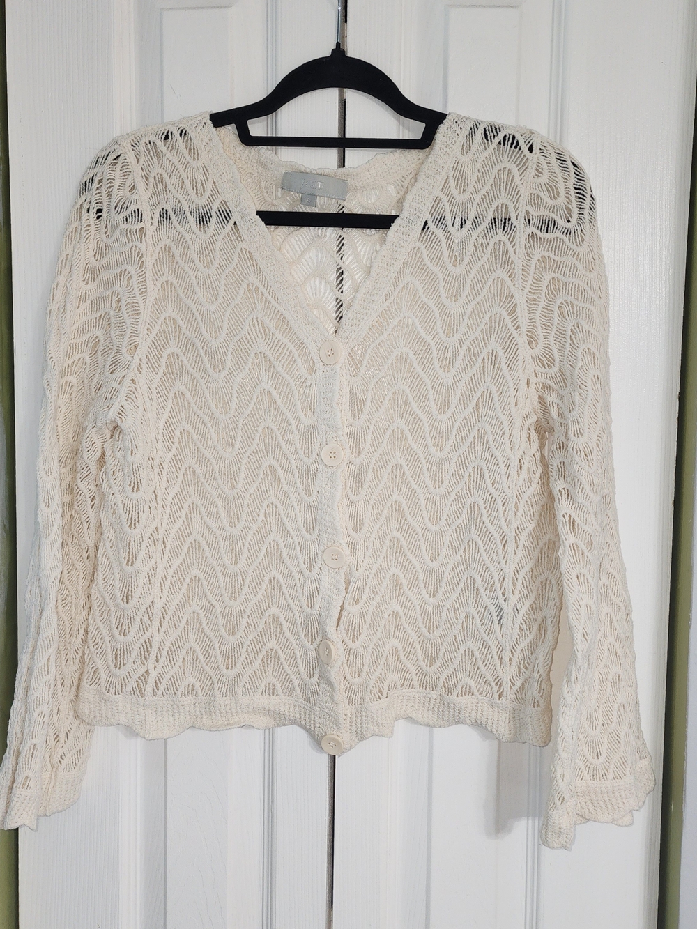 Lightweight Cream Openwork V-Neck Button Cardigan